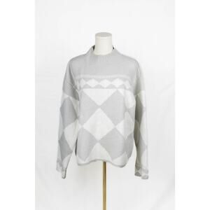 Ann Taylor XL Sweater Pullover Diamond Pattern Gray White